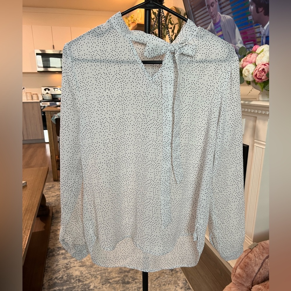 Polka Dot Bow Collar Blouse - Size S